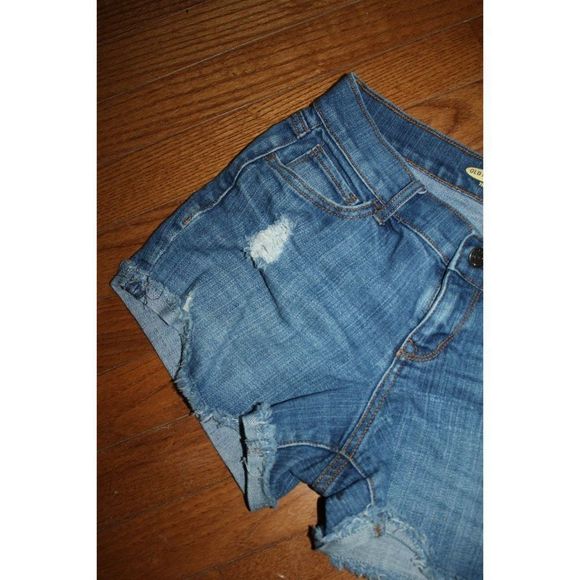 Old Navy The‎ Boyfriend Distressed Blue Denim Shorts - Size 0 Regular - Picture 3 of 8